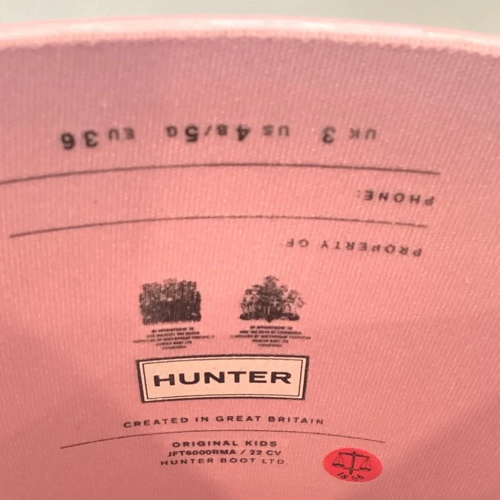 Hunter Original Kids Tall Rain Boots Pink Matte Waterproof Rubber Girls US 4